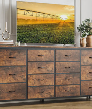 Industriële Ladekast 160cm met 14 Stoffen Lades - TV Meubel & Opbergkast
