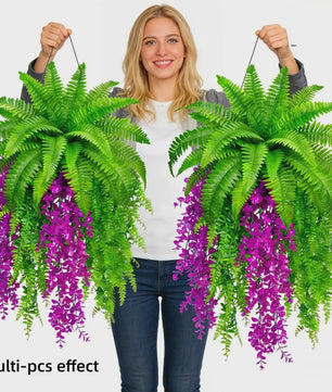 Kunstplant Boston Fern & Persische Violet met Klimop - Hangplant voor Groene Wand Decoratie