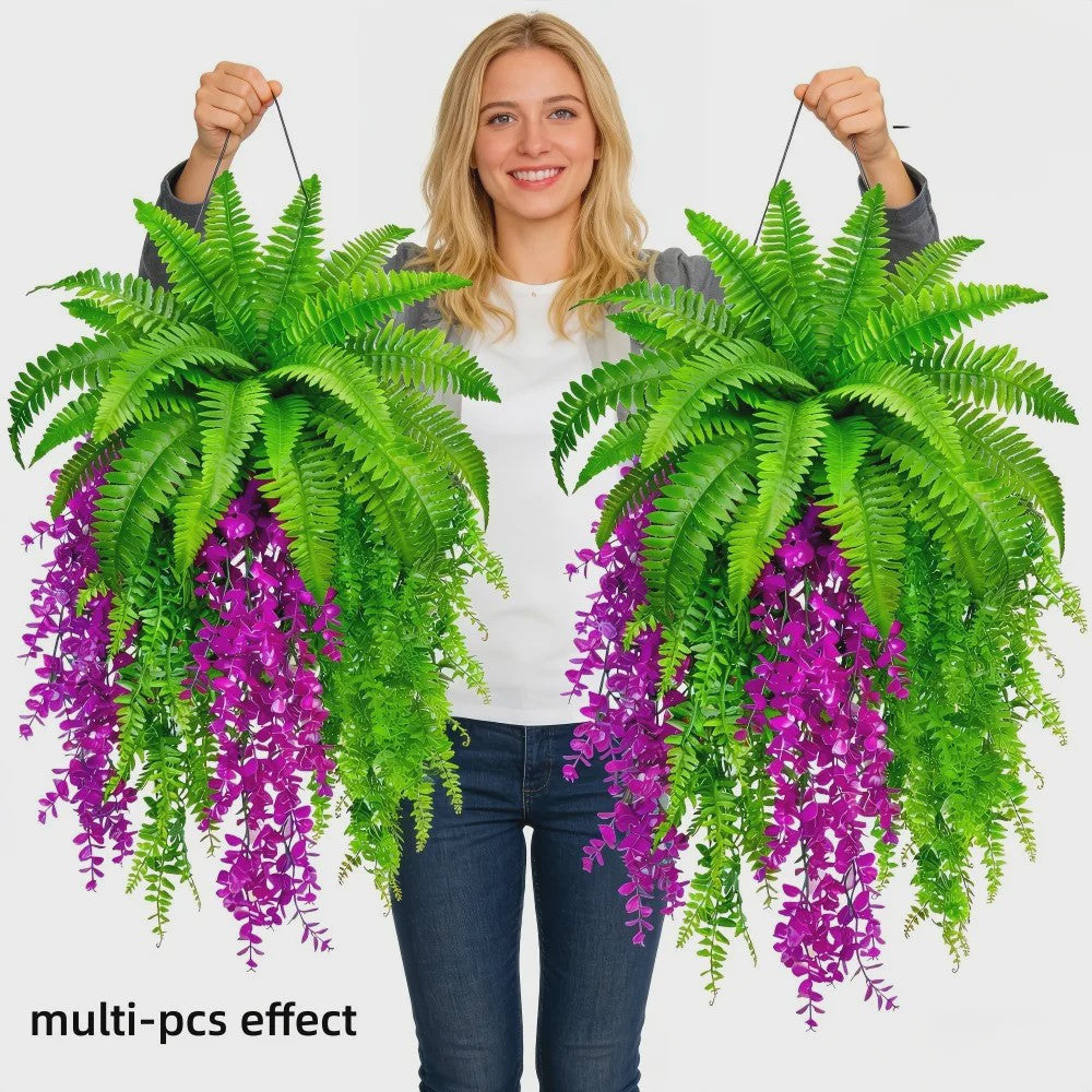 Kunstplant Boston Fern & Persische Violet met Klimop - Hangplant voor Groene Wand Decoratie
