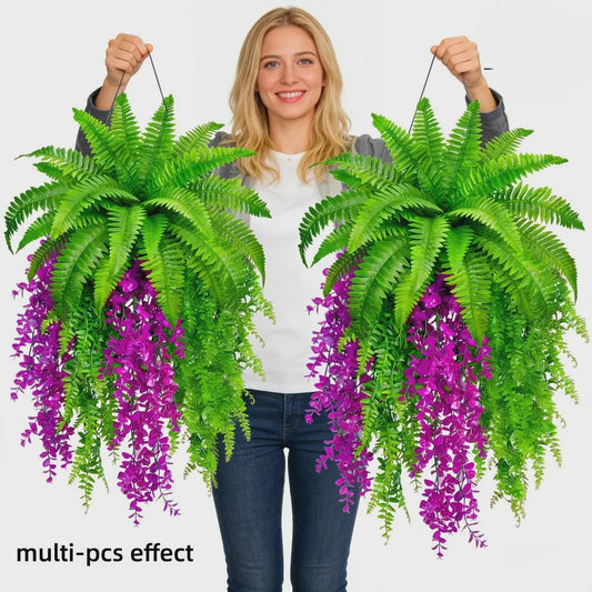 Kunstplant Boston Fern & Persische Violet met Klimop - Hangplant voor Groene Wand Decoratie