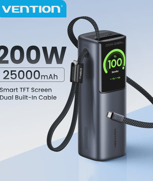 Vention 200W 25000mAh Powerbank: Draagbare Externe Batterij met Ingebouwde Kabels & PD Fast Charge