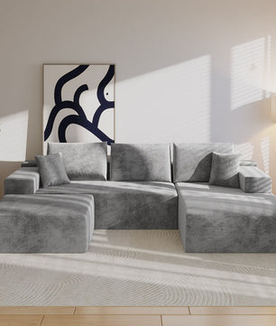 Moderne U-vormige Corduroy Bank met Memory Foam - Modulair en Comfortabel