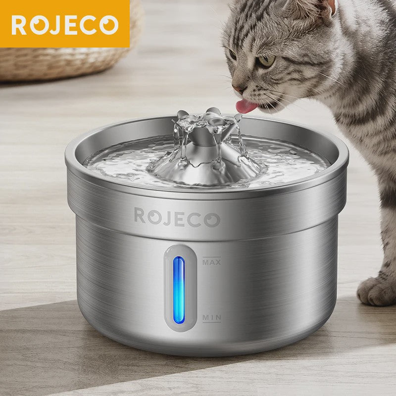 ROJECO Roestvrijstalen Drinkfontein voor Katten & Honden - Automatisch, 2L, Stil & Zuiverend