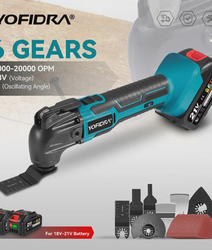 YOFIDRA Snoerloze Multitool met 6 Versnellingen - Zagen, Schuren & Polijsten (Makita 18-21V Batterij)