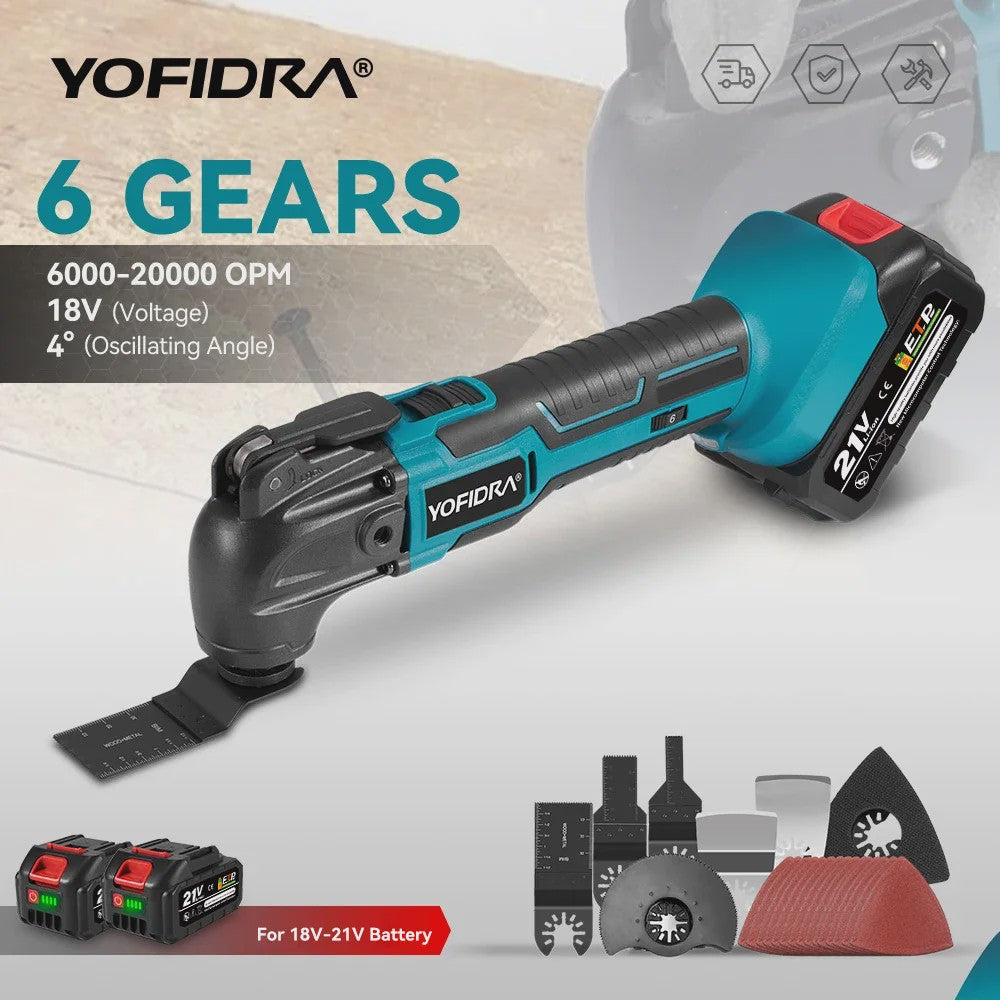 YOFIDRA Snoerloze Multitool met 6 Versnellingen - Zagen, Schuren & Polijsten (Makita 18-21V Batterij)