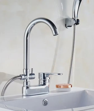 Chrome Wastafelkraan met Douchekop - Multifunctioneel, Warm & Koud, Enkelhendel, Dekmontage