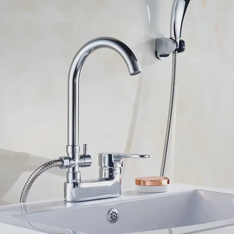 Chrome Wastafelkraan met Douchekop - Multifunctioneel, Warm & Koud, Enkelhendel, Dekmontage