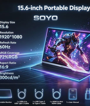 SOYO 15.6 Inch Full HD Draagbare Monitor - 1080P, 60Hz, 72% sRGB, 300cd/m²