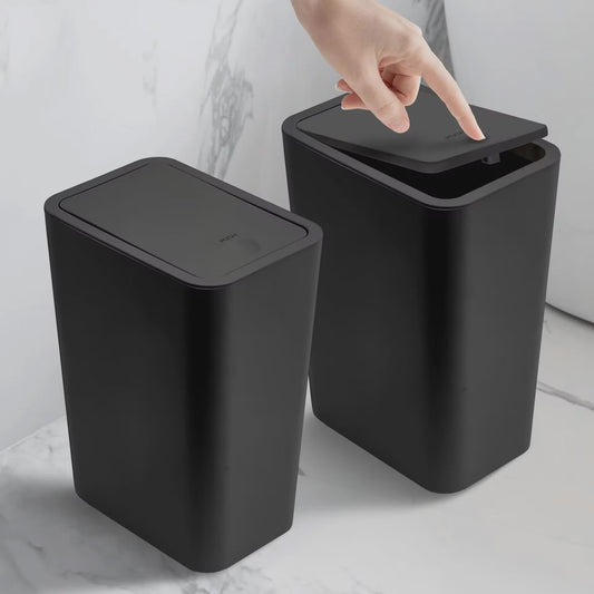 Stijlvolle Prullenbak met Drukdeksel - 10L Kleine Afvalbak voor Badkamer, Slaapkamer, Woonkamer