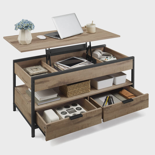 Verstelbare Salontafel met Lade en Open Vak - 100x50cm