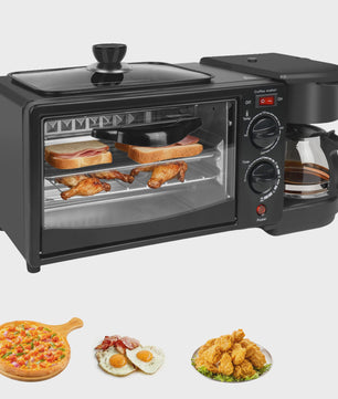 3-in-1 Ontbijt Machine: Oven, Koffiezetter & Grillpan - Compacte Keukenheld