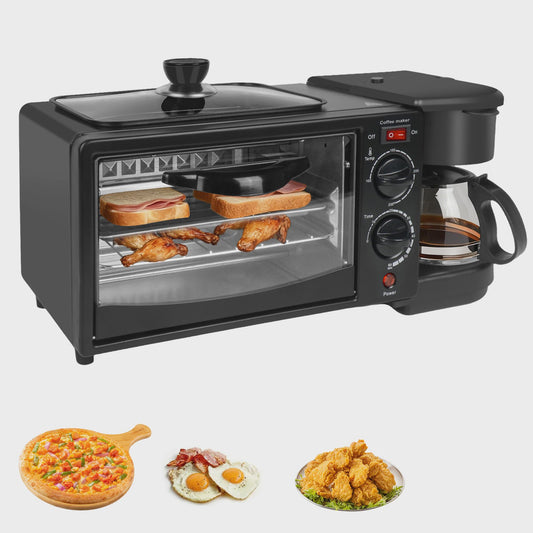3-in-1 Ontbijt Machine: Oven, Koffiezetter & Grillpan - Compacte Keukenheld