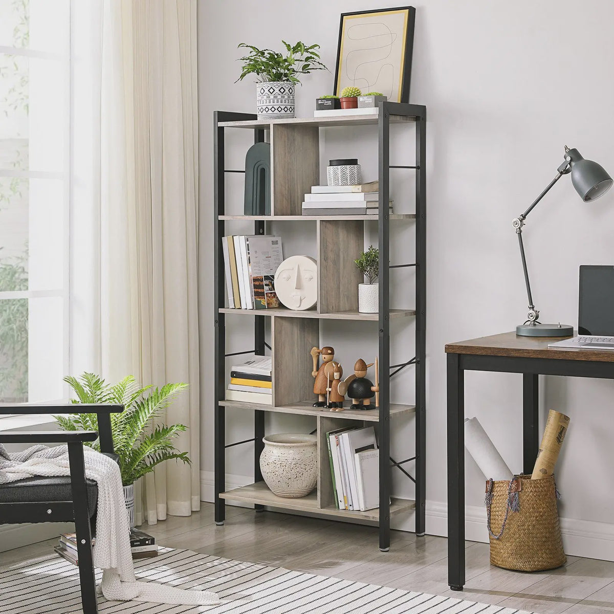 VASAGLE Boekenkast met Metalen Frame - Stijlvolle Opbergkast voor Studie en Woonkamer