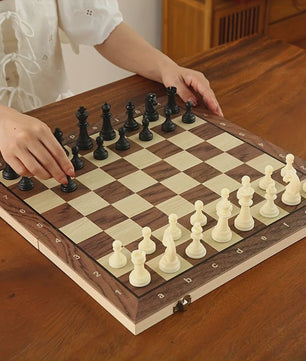 Magnetisch Houten Schaakspel - Opvouwbaar & Draagbaar Strategisch Bordspel