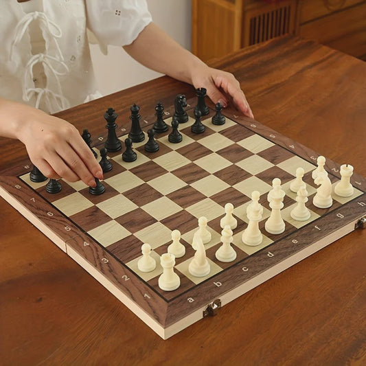 Magnetisch Houten Schaakspel - Opvouwbaar & Draagbaar Strategisch Bordspel