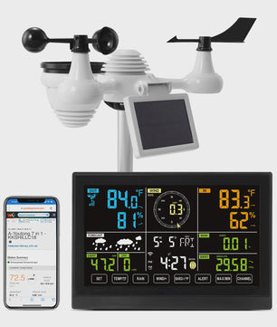 Wi-Fi Weerstation met 7-in-1 Sensor, 7.5" Kleurendisplay en Zonne-energie Outdoor Sensor met Alarmfuncties
