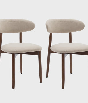 Set van 2 Beige Eetkamerstoelen - Scandinavische Stijl, Modern & Gestoffeerd met Houten Poten