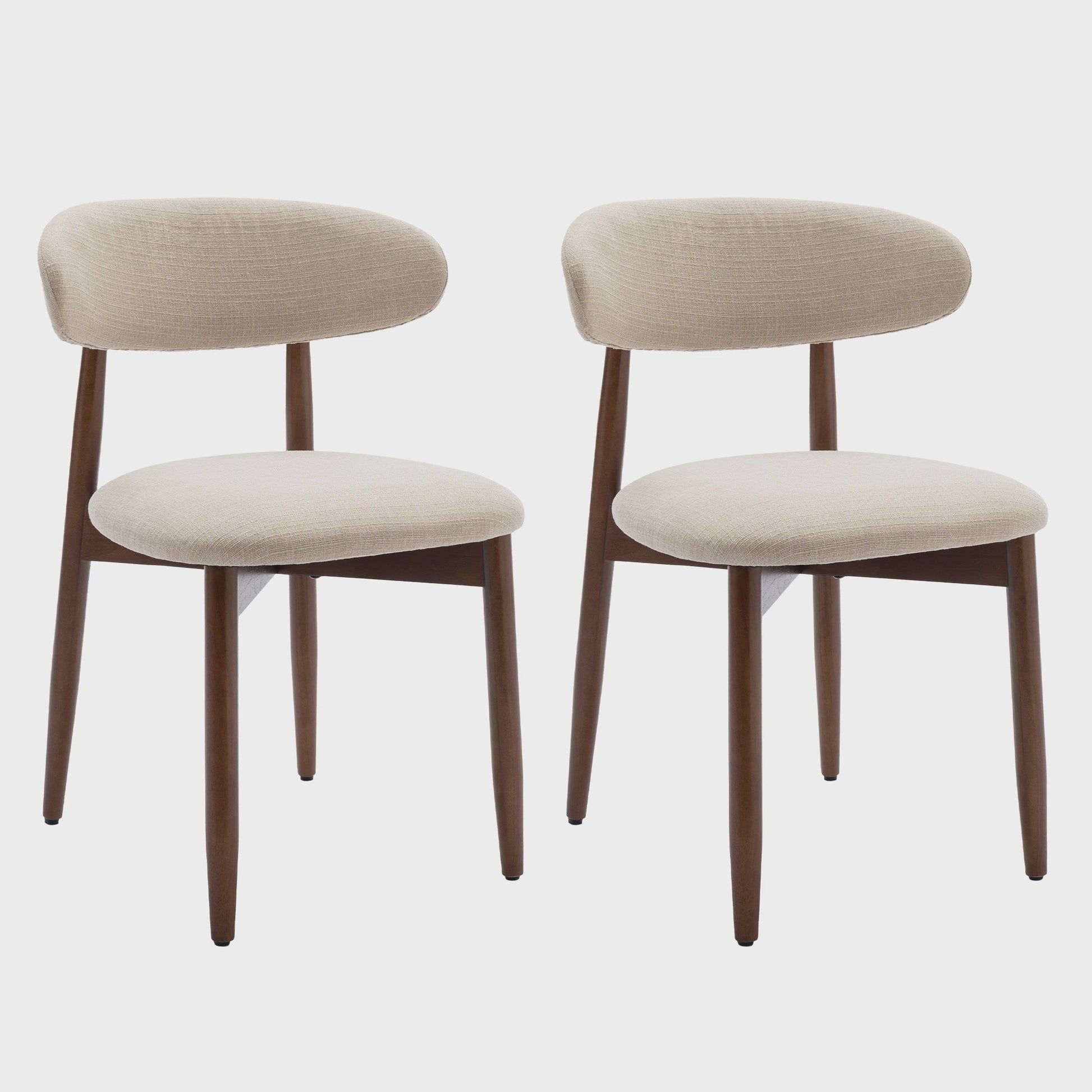 Set van 2 Beige Eetkamerstoelen - Scandinavische Stijl, Modern & Gestoffeerd met Houten Poten