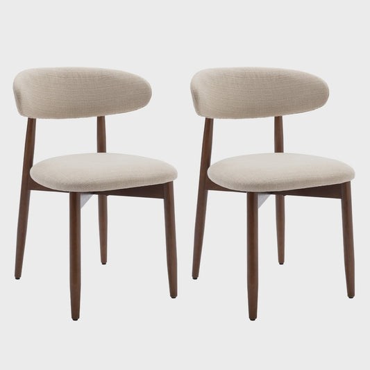 Set van 2 Beige Eetkamerstoelen - Scandinavische Stijl, Modern & Gestoffeerd met Houten Poten