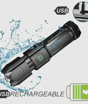 Krachtige Oplaadbare LED Zaklamp - Waterdicht, Zoombaar & USB Oplaadbaar voor Outdoor Avonturen