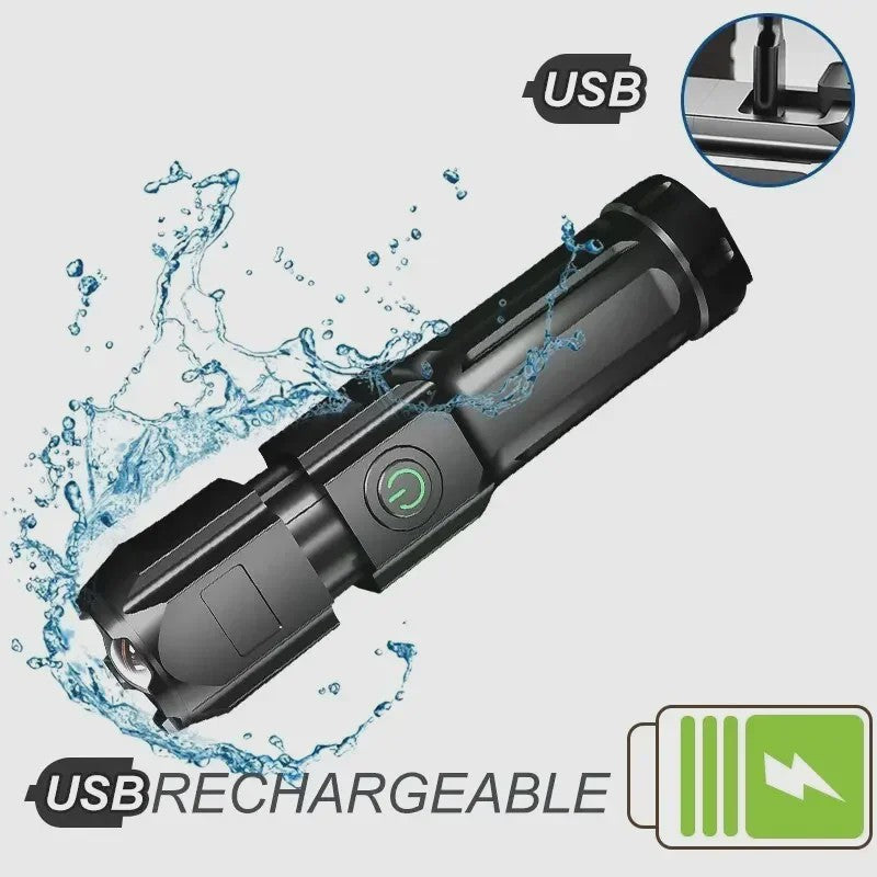 Krachtige Oplaadbare LED Zaklamp - Waterdicht, Zoombaar & USB Oplaadbaar voor Outdoor Avonturen