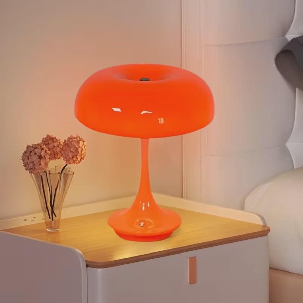 Moderne Oranje Mushroom Tafellamp met Touch Control - 3 Kleuren & Dimbaar