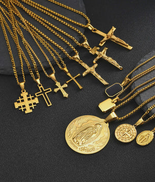 Stijlvolle Gouden Heren Ketting met Kruis Hanger - Roestvrij Staal, Vintage Mode Sieraden