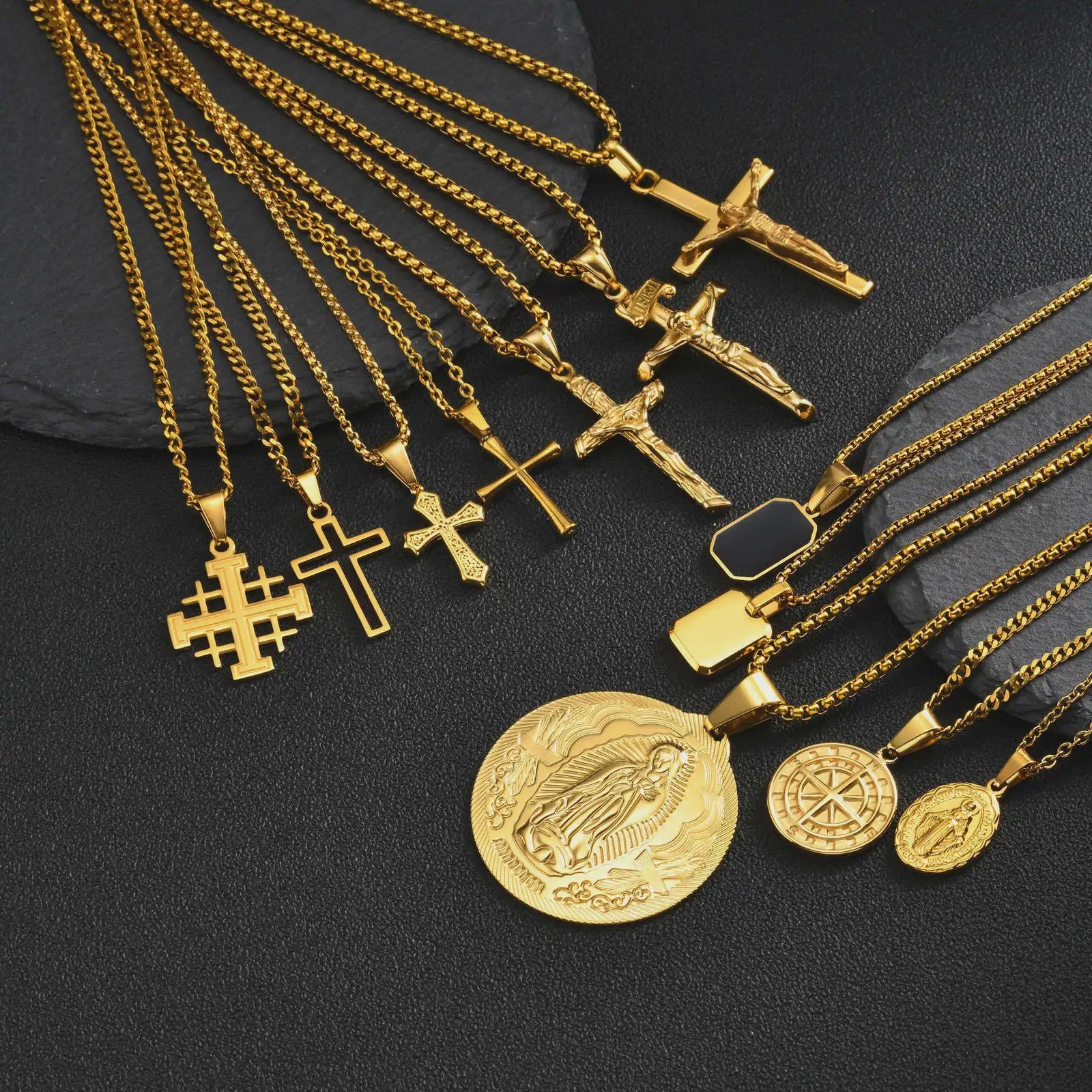 Stijlvolle Gouden Heren Ketting met Kruis Hanger - Roestvrij Staal, Vintage Mode Sieraden