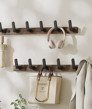 Houten Kapstok met Haken - Massief Walnoothout - Wandkapstok voor Jassen, Tassen & Sleutels