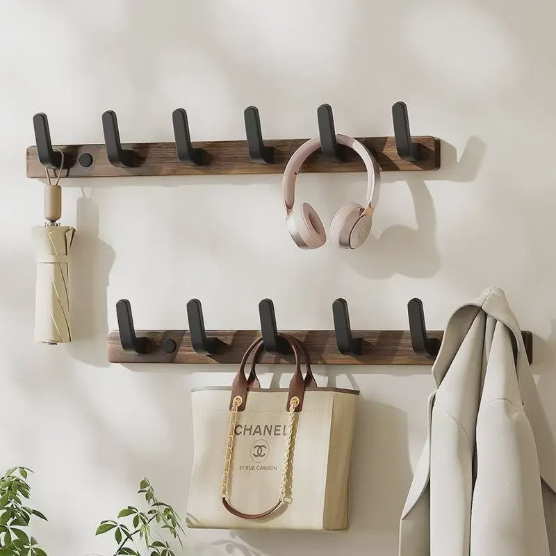 Houten Kapstok met Haken - Massief Walnoothout - Wandkapstok voor Jassen, Tassen & Sleutels
