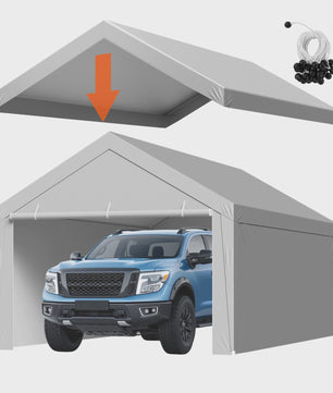 12x20 FT Carport Vervangingsdak - Waterdicht & UV-bestendig Garage Tentzeil met Zijwanden