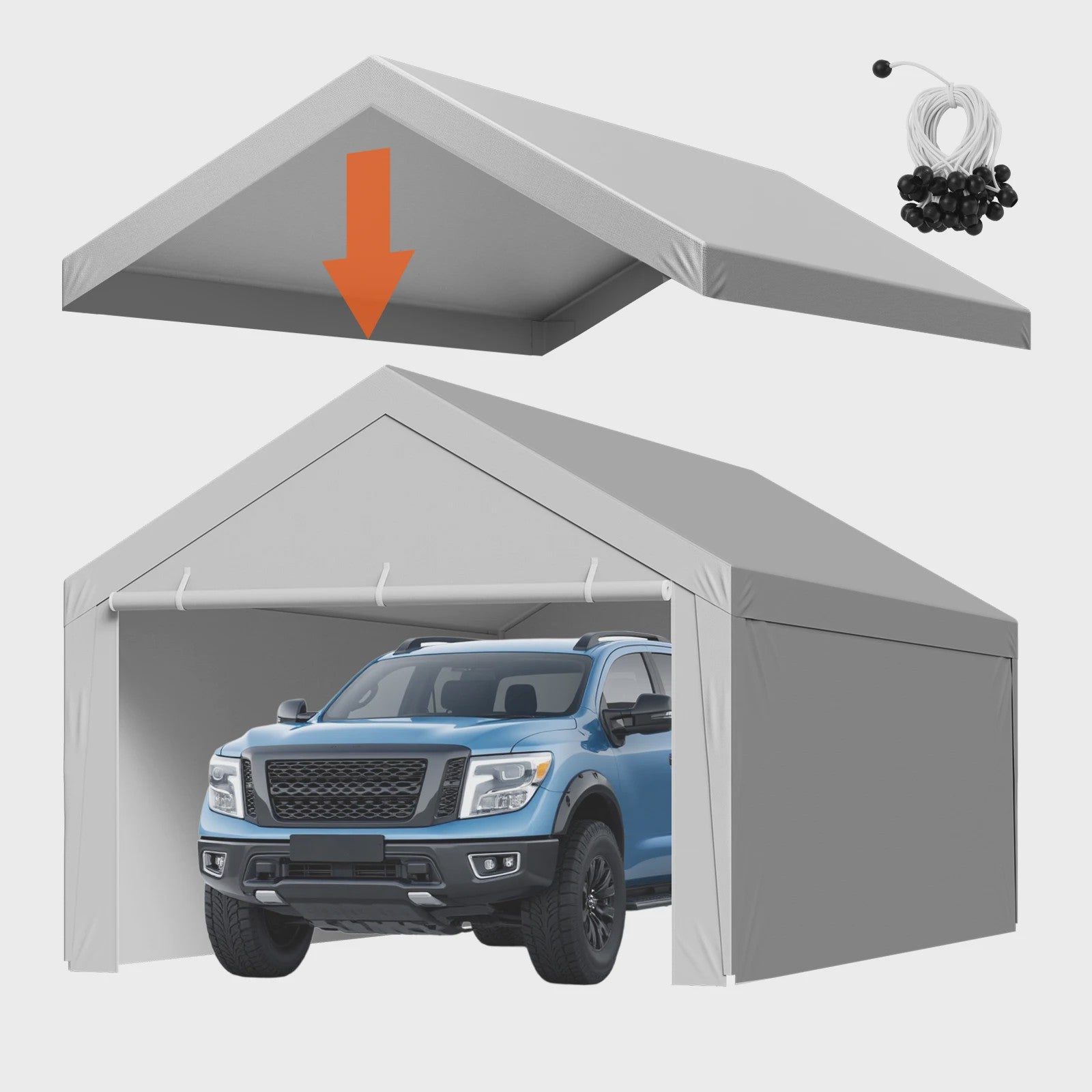 12x20 FT Carport Vervangingsdak - Waterdicht & UV-bestendig Garage Tentzeil met Zijwanden
