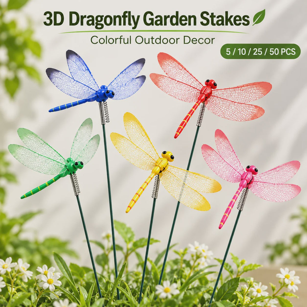 Kleurrijke 3D Libellen Tuindecoratie - Set van 5, 10, 25 of 50 Stuks