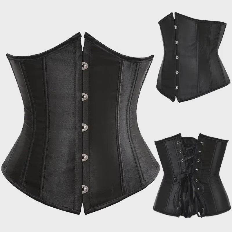 Dames Satin Corset Bustier met Vetersluiting - Steampunk Taille Shaper