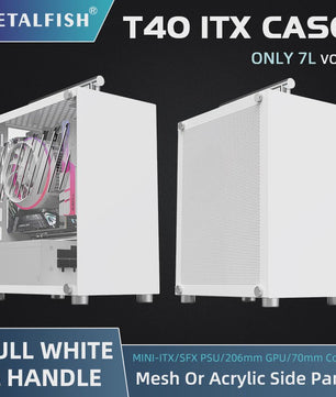 METALFISH T40 Mini ITX PC Behuizing - 7L Compact, Draagbaar met Acryl of Mesh Paneel