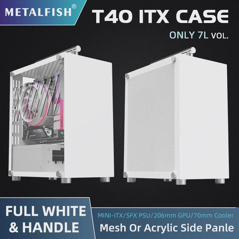 METALFISH T40 Mini ITX PC Behuizing - 7L Compact, Draagbaar met Acryl of Mesh Paneel