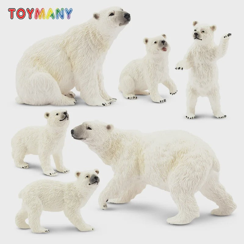 Set van 6 Realistische IJsbeer Miniatuur Figuren - Speelgoed & Taartdecoratie