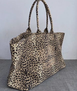 Unisex Canvas Shopper met Luipaardprint en Borduring - Stijlvolle Tote Bag voor Dagelijks Gebruik