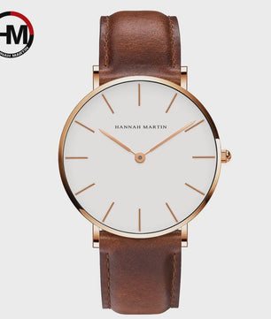 Hannah Martin Herenhorloge - Japan Quartz, Waterdicht, Bruin Leer & Zilverkleurig