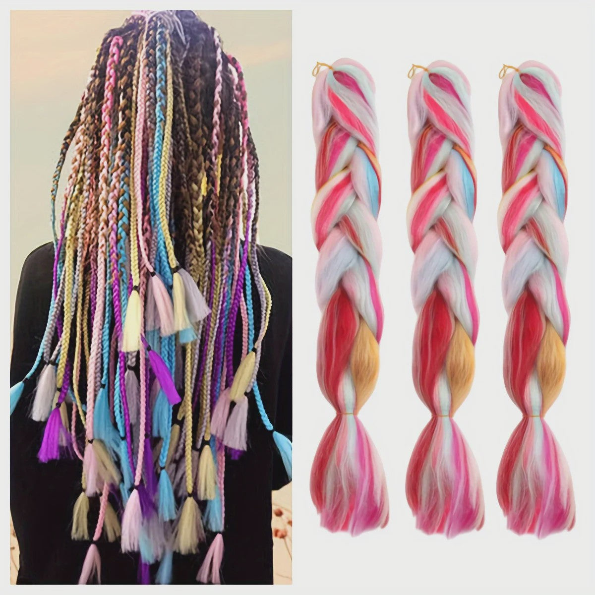 3x Jumbo Braids Haar Extensions - 24 Inch Synthetisch Vlecht Haar in 4 Kleuren voor Kinderen & Volwassenen