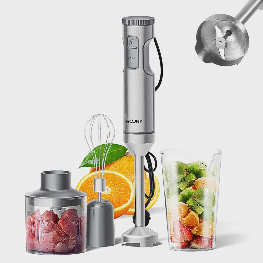 Krachtige 4-in-1 Hand Blender met RVS Staaf, Mixer, Hakker & Garde