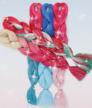 Glanzende Regenboog Jumbo Vlechten met Tinsel - Synthetisch Haar voor Festivals & Feesten