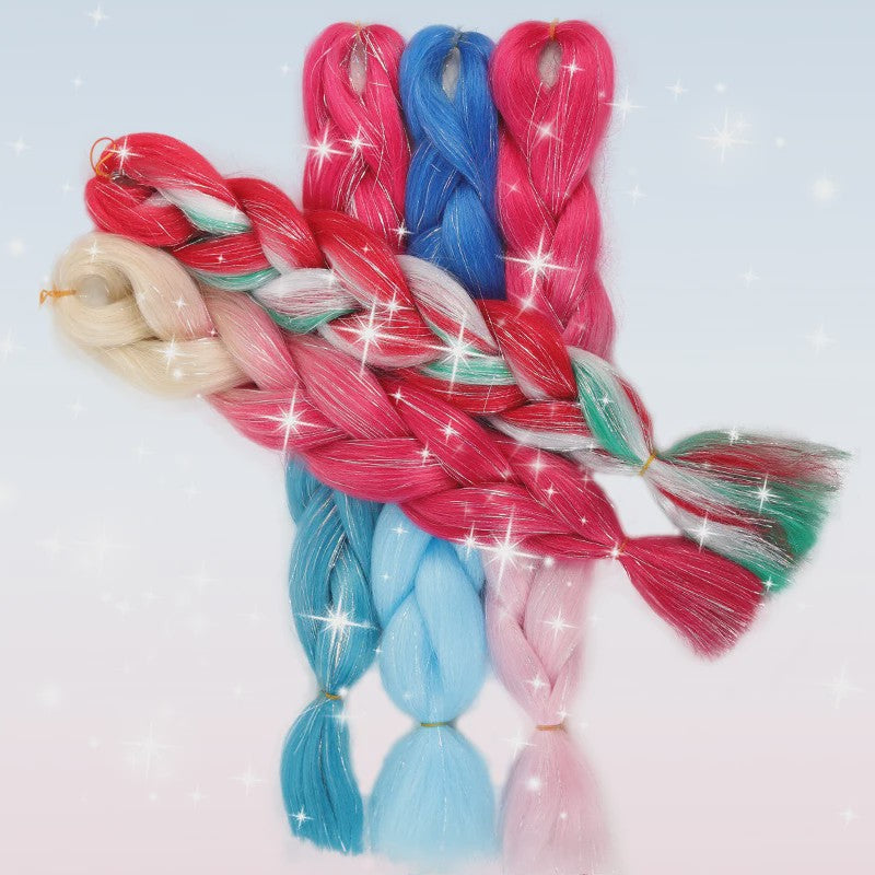 Glanzende Regenboog Jumbo Vlechten met Tinsel - Synthetisch Haar voor Festivals & Feesten