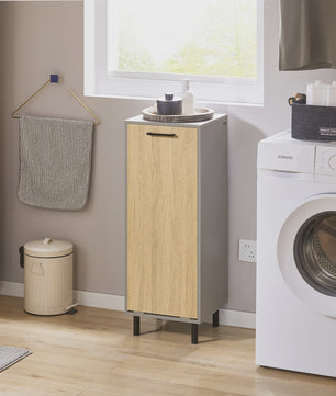 SoBuy Wasgoedkast met Uitklapbare Waszak - Badkamer Opbergkast - Natuurgrijs - 31.5x86x30cm