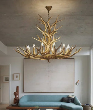 Grote Herten Gewei Kroonluchter - Sfeervolle Hanglamp voor Woonkamer & Loft