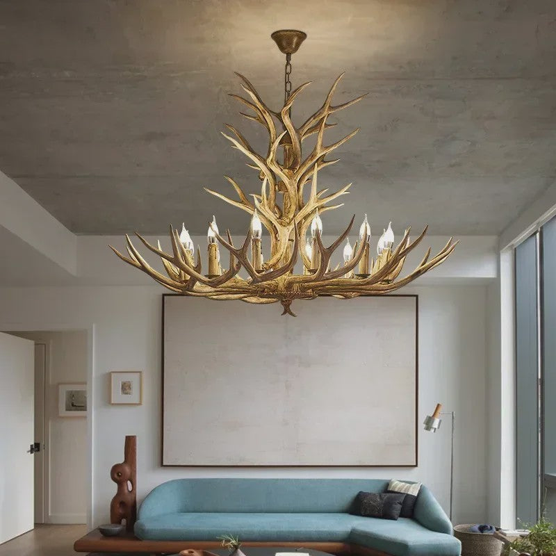 Grote Herten Gewei Kroonluchter - Sfeervolle Hanglamp voor Woonkamer & Loft