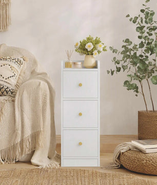 Smal Nachtkastje Wit met 3 Lades & Open Vak - 30x24x60 cm