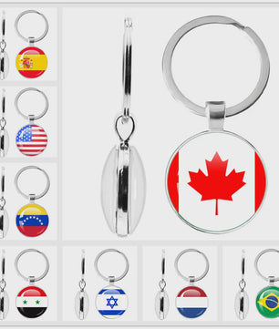Soviet Union,Brazil,Canada,Netherlands,Israel,Syria,Venezuela,United States,Spain National Flag Series Double-Sided Keychain