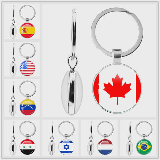 Soviet Union,Brazil,Canada,Netherlands,Israel,Syria,Venezuela,United States,Spain National Flag Series Double-Sided Keychain