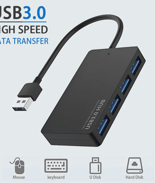 Slanke USB 3.0 Hub met 4 Poorten - Hoge Snelheid Dataoverdracht voor Laptop & PC